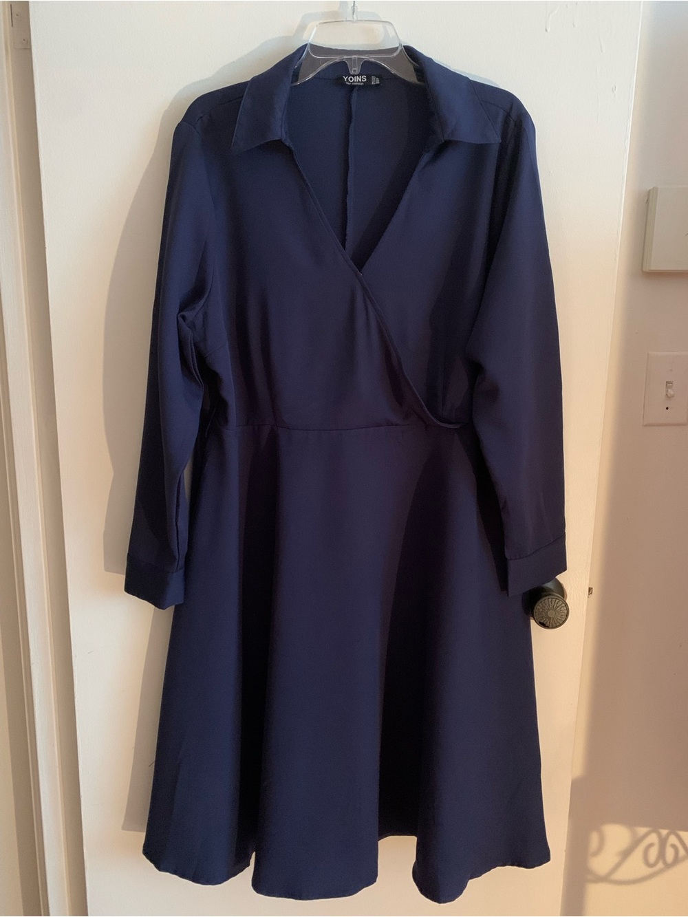 Yoins ,women's Navy Wrap-Style Long Sleeve Dress size 2X